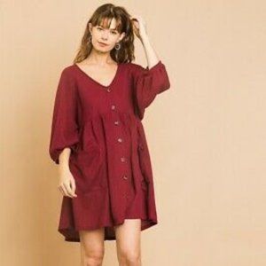 Umgee Waffle Knit Babydoll Dress in Cranberry